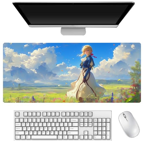 Zhongkaihua 400 * 900mm Large Gaming Mouse Pad Anime Violet Evergarden Mouse Mat for PC Keyboard Laptop Desk Pad Non-Slip Rubber Base Mouse Pad