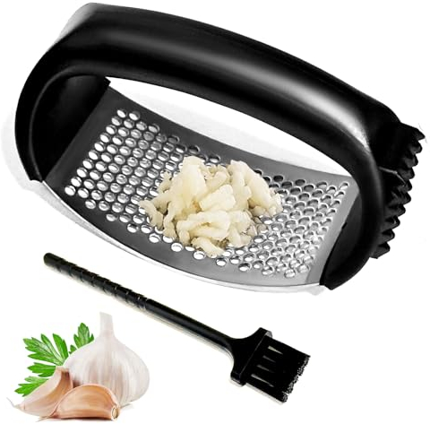 YunSchauen Effiziente Knoblauchpresse Wippe,Knoblauchwippe Edelstahl,Garlic Press,Knoblauch Presse Knoblauch Zerkleinerer mit Kleine Reinigungsbürste