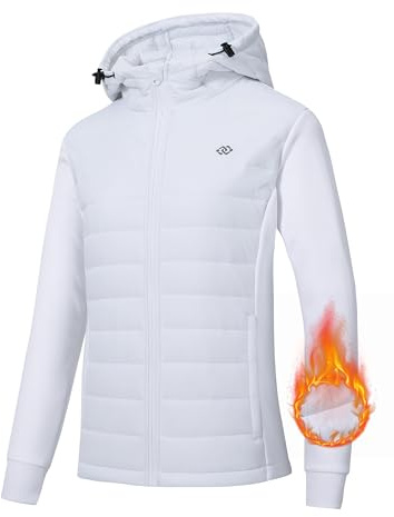MoFiz Damen Fleecejacke Sportjacke Wanderjacke Outdoorjacke Running Winter Atmungsaktiv Jacke Hybridjacke Freizeitjacke White EU M