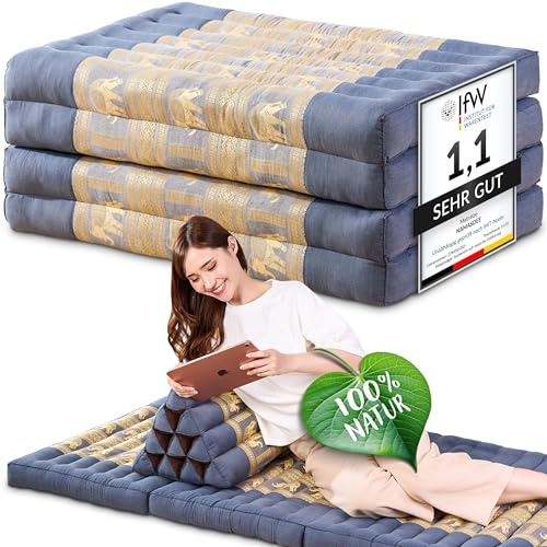 Namasdee Klappmatratze 200x80x8cm mit 100% natürlicher Kapokfüllung (Grau/Elefanten Seide)