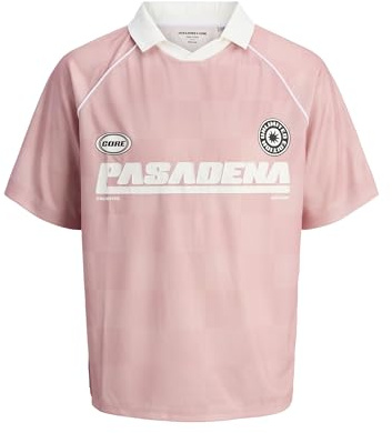 JACK & JONES herr Jcoretreat AOP Mesh Open Collar Polo Ss, Rosa icing, L