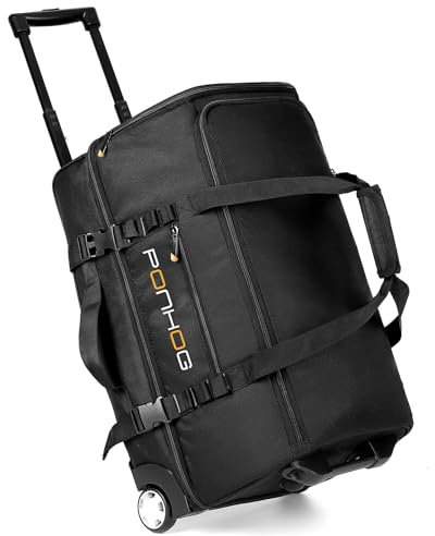 Ponhog Reisetasche mit Rollen - 50L Trolley Sporttasche, Große Rolltasche mit Schuhfach und Wasserabweisend für Reisen, Fitnessstudio, Übernachtung, Ausflug, Wochenendausflug, Schwarz