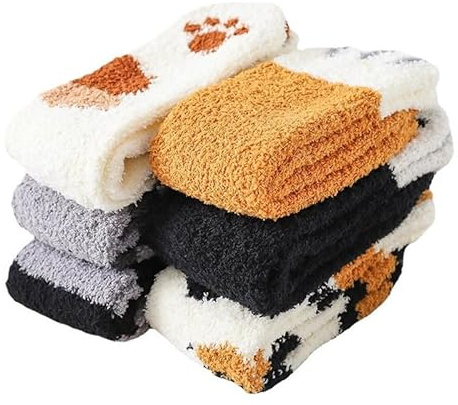 Yolhloy 5 pares de calcetines esponjosos niños suaves, calcetines de invierno para dormir, animales peludos calcetines cálidos, calcetines térmicos de felpa para niños y niñas