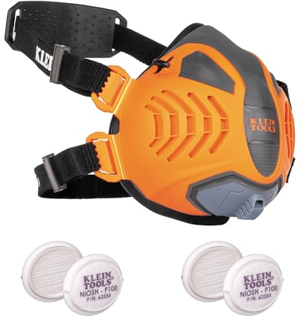 Klein Tools 80180 Reusable P100 Half-Mask Respirator with 4 Replaceable Filters for Dust, Metal Fumes, and Oil Mist, M/L