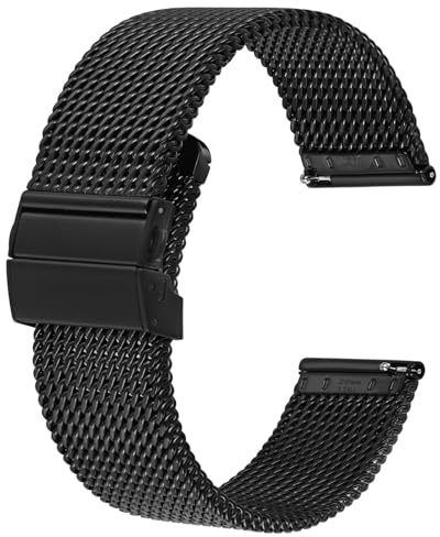 BISONSTRAP Metall Uhrenarmband, Faltschließe, 316L Edelstahl Mesh Armband, Schnellverschluss Ersatzarmband für Damen und Herren, 18mm 20mm 22mm