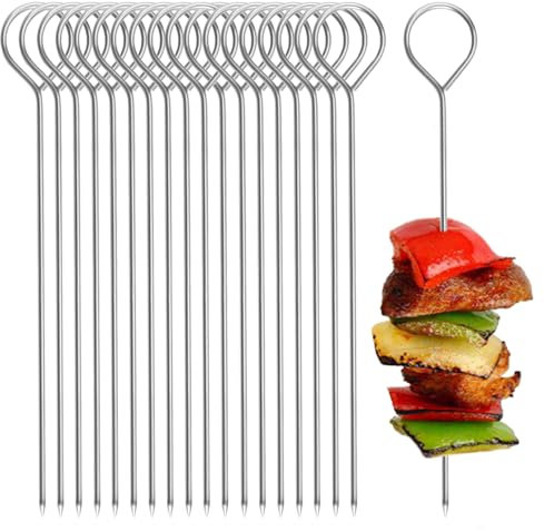 100 Piezas Brochetas de Acero Inoxidable, Pinchos de Acero Inoxidable de 15 cm con Ojales y Punta Afilada para Colgar Brochetas de Barbacoa de Acero Inoxidable para Asar Carne, Verduras y Fruta.