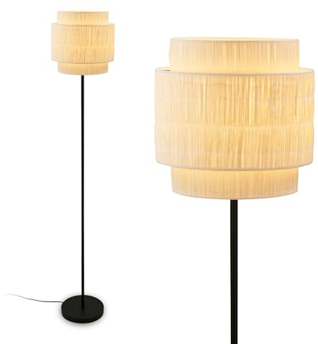 BRILONER - Stehlampe mit Bastschirm, Ein/Aus Fußtaster, E27, max. 10W, Boho, aesthetic, Stehleuchte, Leselampe, Wohnzimmerlampe, Standleuchte, Dekolampe, 30 x 165 cm (DxH), Natur