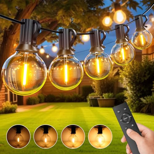 LED Outdoor String Lights with Remote Control 15M/50FT, Festoon Lights with 25+1 Shatterproof Plastic Bulbs, Waterproof IP45 G40 Globe String Lights for Garden Patio Backyard Wedding Party Terrace