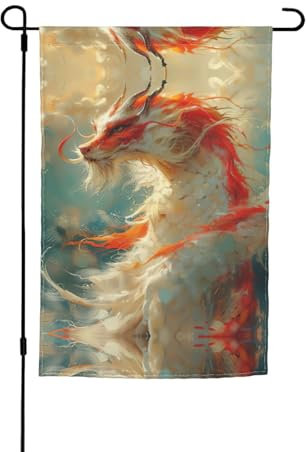 Weiß-rote Drachen-Flagge für Gartendekoration, niedliche Outdoor-Flagge, Outdoor-Flagge, doppelseitige Hofdekoration
