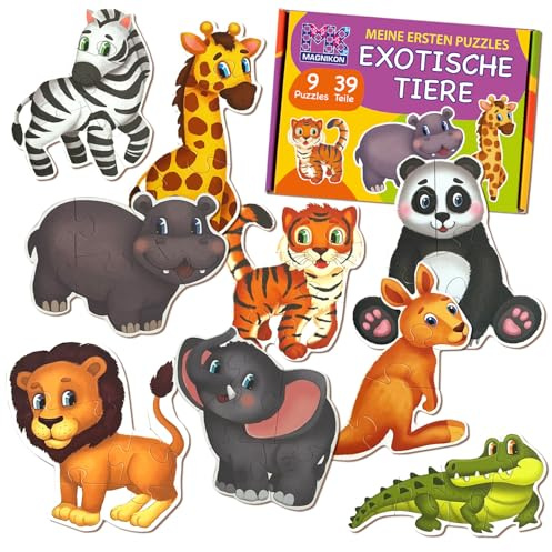 MAGNIKON Puzzle Ab 2 Jahre Exotische Tiere Kinderpuzzle 39 Große Teile | Mein erstes Puzzle, Motorikspielzeug, Kinder Puzzle ab 2 Jahren, Geschenk Für Junge Und Mädchen, Tierpuzzle für Kleinkinder