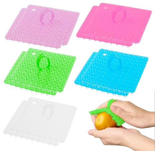 Zoyiancy 10 PCS Vegetable Brush, Silicone Potato Scrubber Brush, Flexible Kitchen Fruit Cleaning Tools with Handle for Washing Carrots, Mushrooms, Chopping Board, Dish