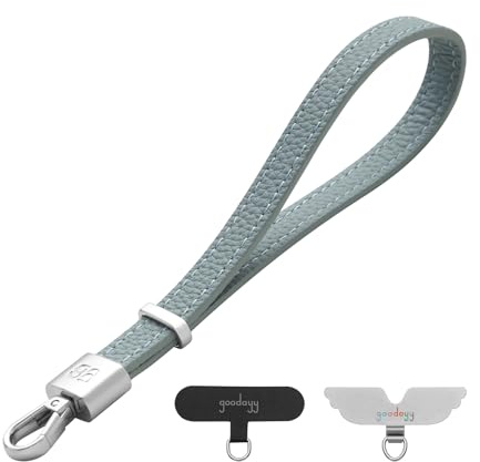 GOODAYY Phone Wrist Strap, Genuine Leather Phone Lanyard Adjustable Tightness with Ultra Thin Metal and Nylon Clips, Anti Theft Mobile Phone Accessories with Elegant Box (Classic, Grey)