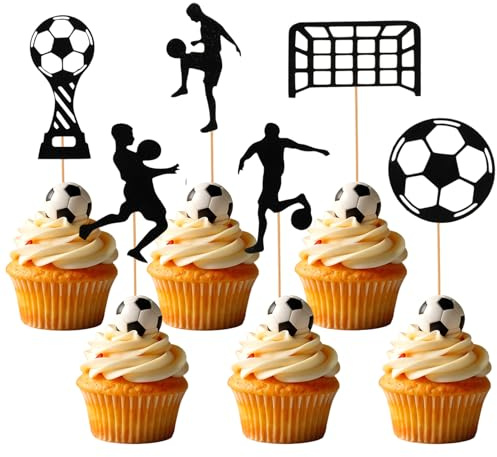 Nogeqi 24 Stück Fußball Kuchen Deko, Fussball Muffin Deko, Glitzernde Fußball Party Cupcake Toppers, Exquisit Football Tortendeko, Fussball Topper Dekoration Für Sportparty Jungen Geburtstag Mitgebsel