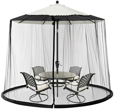 Moskitonetz für Sonnenschirme, Mückennetz Outdoor für 250-300 cm Sonnenschirme Pavillon, 2,3 m Höhe, Verstellbar Moskitonetze mit Befüllbarer Basis, Reißverschluss, Winddicht und Mückensicher