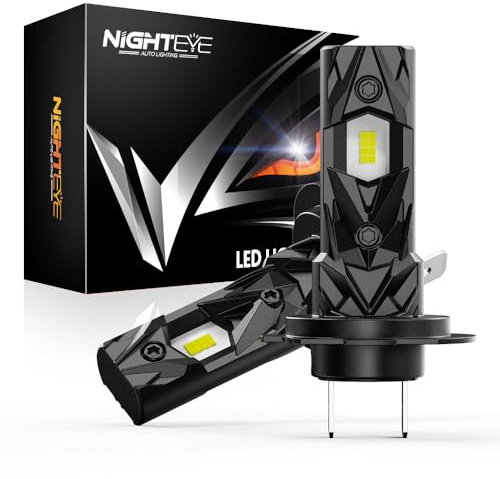 NIGHTEYE Ampoule LED H7 Voiture 18000LM 60W 6500K, Sans Ventilateur, Plug and Play 1:1 Sans Polarité, Faisceau Net, IP68, Remplacement Halogène, Pack de 2