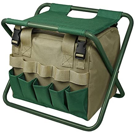 Sac fourre-tout de jardinage avec tabouret pliable, sac de rangement pour outils à main, kit d'outils de jardinage, sac de transport pour pelouse et cour