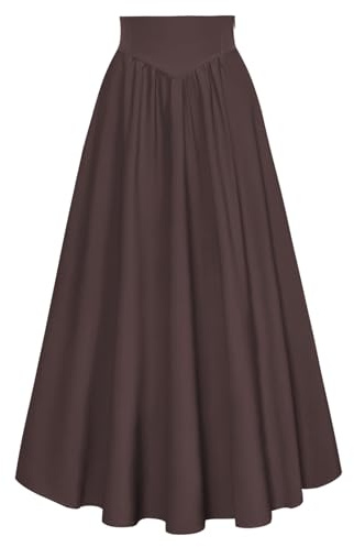 SCARLET DARKNESS Dam renässans maxikjol elastisk hög midja lång kjol A-linje vintage swingkjol, Kaffe, XL