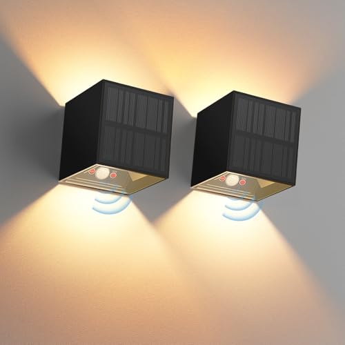 YrgePowk 2 Stück Solarlampen für Außen mit Bewegungsmelder - Solar Wandleuchte Aussen IP65 Wasserdicht solar Wandlampe mit Einstellbar Abstrahlwinkel Solar Lampe Warmweiß Garten Solarleuchten