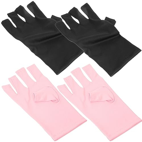 Guantes de Medio Dedo Anti-uv para Manicura, Poliéster, 2 Pares | Rosa y Negro, Cubiertas de Mano Portátiles, Uso en Nail Art y Rutina de Manicura