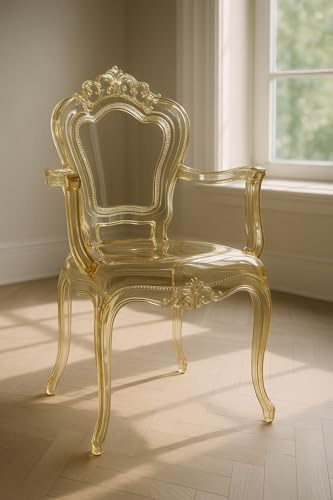 Biscottini Stühle aus Polycarbonat Gelb - Stuhl Armlehnen Wohnzimmer 53 x 49 x 97,5 cm - Barocke Sessel Esszimmer Schlafzimmer - Stuhl aus wasserdichtem Kunststoff, elegant, Hochzeit, Zeremonien