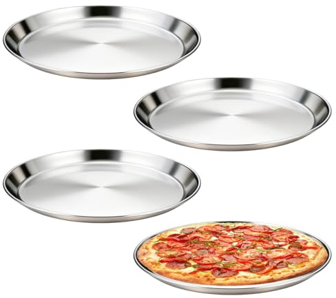 Xyvor 4 Teglie per Pizza in Acciaio Inox 26 cm, Teglia per Pizza Rotonda Teglia Antiaderente, Piatto per Pizza Rotondo, Set Teglia Pizza Rotonda per Cuocere in Forno, Lavabili in Lavastoviglie