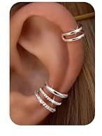 Morfetto 4Pares Ear Cuff Pendientes Oreja Sin Agujero para Mujer - Pendientes Clip Ajustables Baño de Oro 14K Hipoalergénicos Falsos Piercing Tragus Cartílago Hélix Dorados Plata Twisted Silver