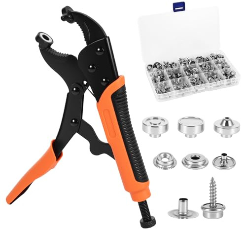 Druckknopf Set mit Zange – Verstellbare Druckknopfzange inkl. 3 Magnet-Matrizen & 40x 15mm Metall Druckknöpfe für Leder, Stoff, Denim, Canvas, Bootsabdeckung & DIY Basteln ohne Nähen
