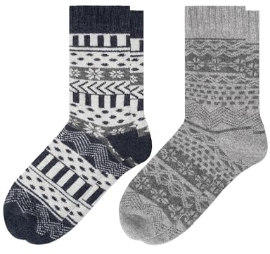 Occulto Varma Merinoull Strumpor Kvinnor & Män 2 Pack (modell: Lumi), Vinterstrumpor Grå Blå 35-38