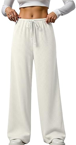 Neteson Pantalon Décontracté Femme Chaud Pantalon Palazzo Fluide Taille Elastique Pantalon à Jambes Larges Automne Hiver avec Poches