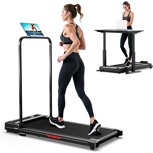 Folding Treadmill Walking Pad Foldable - Treadmills with Handle for Home Office Under Desk Running Machine Portable Compact Flat Mini Small Fold Away Motorised Slim Walking Pad Use Indoor
