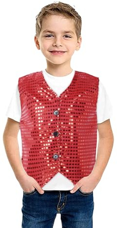 Sequin Vest Unisex Waistcoat Kids Dance Party Show Costume Boys Girls Jacket Top Shiny Sequin Dance Vest Jazz Hip Hop Ballet Dance Performance Costume for Party Fancy Dress Up Hip Hop Jazz