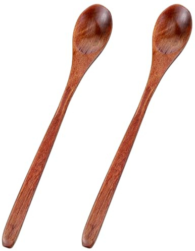 2 PCS Honey Spoon, 7.6inch Wooden Spoons for Eating Natural Small Coffee Spoon with Long Handle Woodens Teaspoons for Tea Coffee Jam Sugar Ice Cream and Bath Salts Stirring Spoons