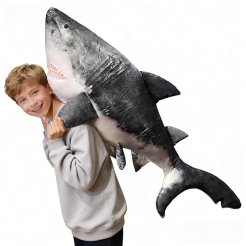 Xiyocadt Großes Hai Plüschtier, Plüsch-Hai-Spielzeug,Spielzeug Umarmungskissen Tier Kissen,Schlafzimmer-Sofa-Dekoration, Jungen und Mädchen Zimmer Dekoration Bedtime Geschenk (85cm)