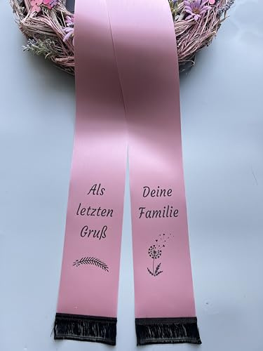 (23 Farbe Auswahl) SuperSatin Trauerschleife mit Text personalisiert, Grabsgesteckband bedruckt nach Wunschtext, Urnen- Grabstrausschleife, Kranzschleife (Alt Rosa, 100mm Breite)