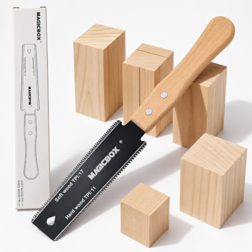 Magicbox Japanese Pull Saw 11/17 TPI, Double-Edged SK5 Japanese Hand Saw for Wood Cutting, Small Japanese Wood Saw with Triple-Ground Teeth for Woodworking, DIY and Pruning