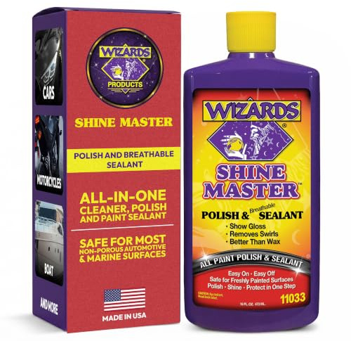 Wizards Shine Master Polish and Breathable Sealant - 16 oz - No Wax or Free Silicone - Polishes and Protects with No Greasy Film - Wax Replacement Car Polishing Compound for Boat and Car Polish