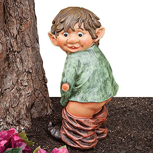 Bits and Pieces - Gartenzwerg mit Hose runter - Frecher Zwerg auf frischer Tat ertappt - Lustiges Gartendeko aus Kunstharz - 34cm hoch x 13cm breit