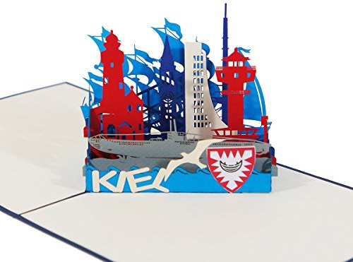 Kiel - Klappkarte / 3D Pop-Up Karte - Reise-Gutschein, Grußkarte, Geburtstagskarte, Geldgeschenk, Glückwunschkarte, Gutschein-Karte, Urlaubskarte, Dankeskarte, Geschenkkarte, Andenken, Souvenir