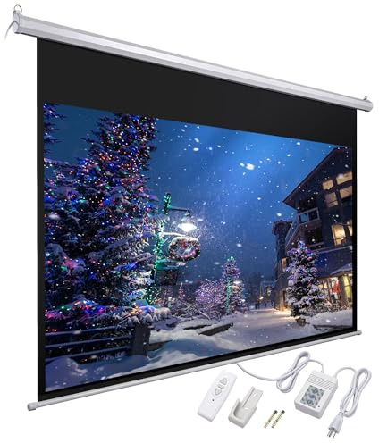 Yescom 92 Motorized Projection Screen with Remote Control 16:9 4K 3D HD Electric Projector Screen Wall Mounted Ceiling Indoor Outdoor Movie Night Theater Home Office Classroom Meeting White