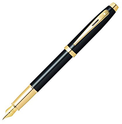 Sheaffer 100 - Refillable fountain pen, fine nib, glossy black lacquer finish, gold tone trim