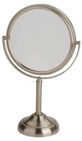 JERDON Two-Sided Tabletop Makeup Mirror - Makeup Mirror with 10X Magnification & Swivel Design - Portable 6-Inch Diameter Mirror in Nickel Finish - Model JP910NB