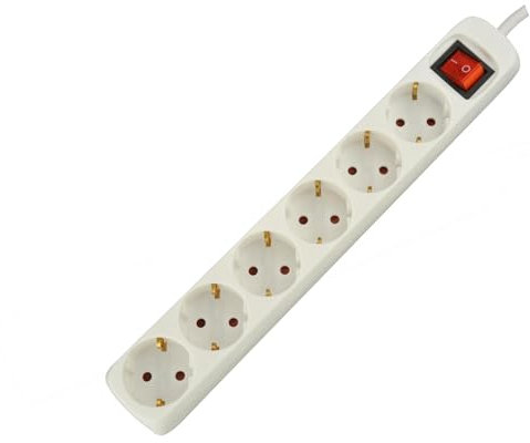 UNITEC Tischsteckdose mit Stecker Schalter, 6-Fach, 1.4 m, H05VV-F 3G1.5 mm², weiß