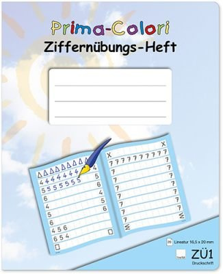 Prima-Colori Ziffernübungs-Heft - ZÜ1 - Druckschrift - Lineatur 16,5 x 20 mm - TimeTEX - FormaTex-Format A5+ - Rechen-Heft - 92343