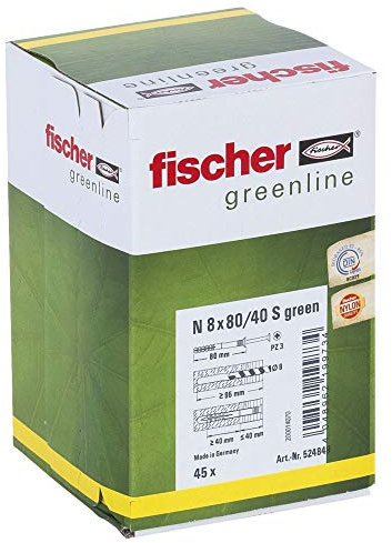 Fischer tasselli per chiodi N Green 8 x 80/40 S, 45 pezzi, 524849