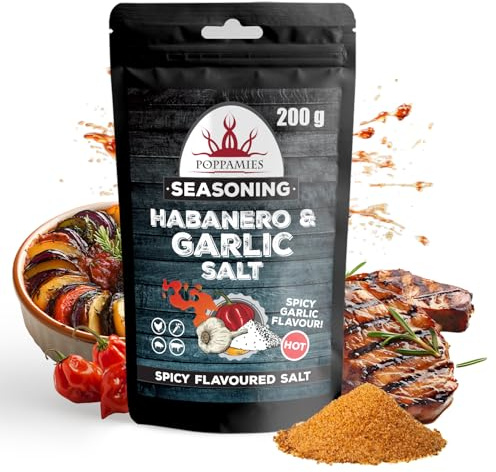 Sal de Habanero y Ajo Poppamies - Ideal para Asar, Hornear o Comidas Diarias - Nivel de Picante: Alto - Paquete Grande 200g