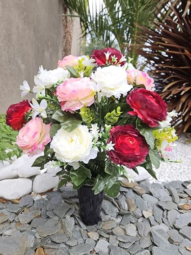Composition de fleurs artificielles en cône lesté ciment pour une parfaite tenue de votre bouquet de fleurs, plus besoin de sable, ce vase en PVC se dépose dans un vase funéraire. (fuchsia)