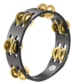 Meinl Percussion Compact Wood Tambourine - 2-reihiges Tamburin - Durchmesser 8 Zoll - Siam Eiche / Messing, Schwarz / Natur (CTA2B-BK) | Tamburin mit 2 Reihen Jingles, Durchmesser 8 Zoll, Holz und Messing