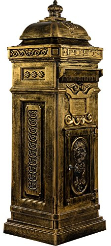 STILISTA Antiker Standbriefkasten 102 cm, Aluminium, Farbwahl, Messing