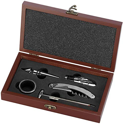 Rosenstein & Söhne Weinset: 6-teiliges elegantes Wein-Sommelier-Set in edler Holzschatulle (Sommelier Werkzeug, Kellnermesser)