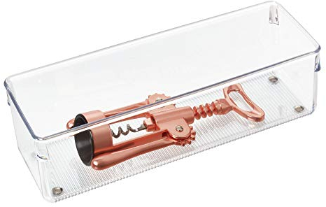 iDesign Drawer Organiser, Long Plastic Drawer Insert for Bathroom or Kitchen, Practical Drawer Organiser for Makeup, Kitchen Accessories and Office Supplies, Clear